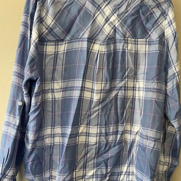 MUD Pie Blouse Blue Plaid Frint Tie Medium New - Picture 5 of 12